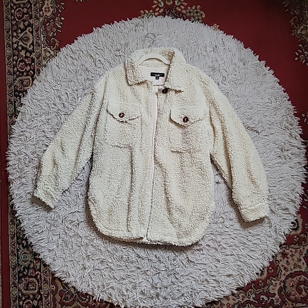 Slate & Willow Teddy Shacket Open Shirt Jacket Size Medium M Faux Sherpa Fur